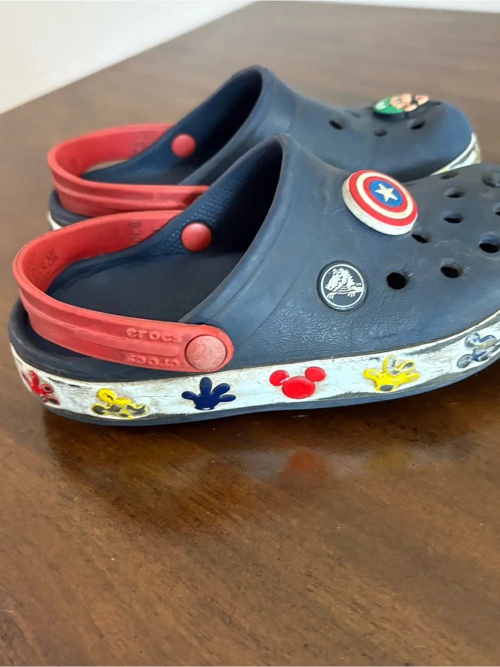 Crocs Kids Sandals Size 11 Blue Mickey Mario Fair Condition Beach Play